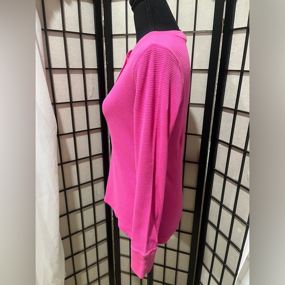 J CREW WOMEN WAFFLE KNIT HENLEY PINK LONG SLEEVE TOP, SIZE S - Picture 5 of 9